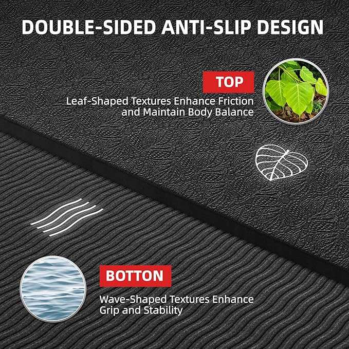 Thick TPE Yoga Mat 72"x48" - 6/8/10/12mm Extra Cushion for Joint Support & Comfort, Non-Slip Texture, Durable & Waterproof, Includes Bag, Strap & Towel for Home Workout, Pilates & Yoga