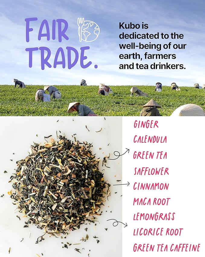 Kubo Tea Organic Maca Passionfruit Tea - High Caffeine Maca Root Coffee Substitute with 20 Servings (140mg Caffeine each) - Plant Based Pillow Tea Bag - Compostable Kraft and Biodegradable Packaging - Bloomnest
