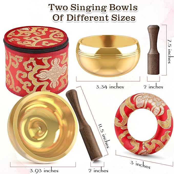 2-Pack Tibetan Singing Bowls Set - 100% Handmade in Nepal, Sound Bowl Meditation Set for Yoga, Chakra Healing, Meditation Gifts, Unique Gifts for Women - Bloomnest