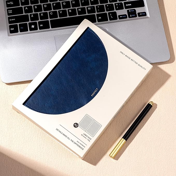 CAGIE Lined Journal for Women, 100GSM Leather Journals for Writing with Buckle Closure,A5 Hardcover Diary Journaling Notebooks for Business Work School Note Taking 5.9" x8.59 (Blue) - Bloomnest
