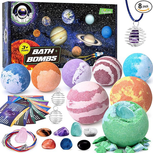 Galaxy Bath Bombs for Kids with Surprise Inside Space Toys, 8 Pack Planet Bath Bombs with Solar System Gemstones Organic Bubble Bath Fizzies Birthday Christmas Gifts for Boys Girls - Bloomnest