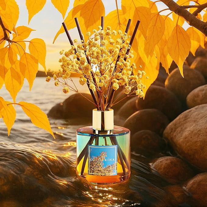 COCORRÍNA Reed Diffuser - Golden Leaves Reed Diffuser Set with 8 Sticks & Preserved Baby's Breath, Reed Diffuser for Home Bathroom Shelf Decor - Bloomnest