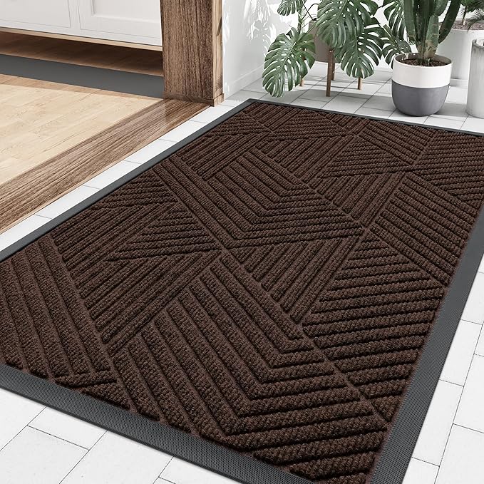 Smiry Front Door Mat Outside Entrance, Heavy Duty Sturdy Natural Rubber Doormat, Trap Dirt and Moisture, Easy Clean Low Profile Mats for Indoor Outdoor Entry, Irregular Triangle (36x24, Dark Brown) - Bloomnest