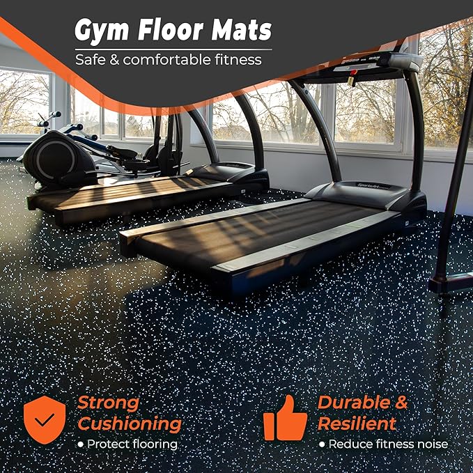 SUPERJARE 0.4'' Thick 24 Pcs 96 Sq Ft Rubber Top Exercise Equipment Mats, High Density EVA Foam Mats with Rubber Top, Interlocking Gym Flooring for Home Gym, Protective Workout Mat, Black/Blue - Bloomnest