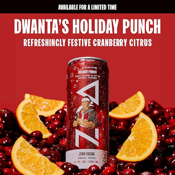 ZOA Zero Sugar Energy Drinks, Dwanta's Holiday Punch - Sugar Free with Electrolytes, Healthy Vitamin C, Amino Acids, Essential B-Vitamins, and Caffeine from Green Tea - 12 Fl Oz (12-Pack) - Bloomnest