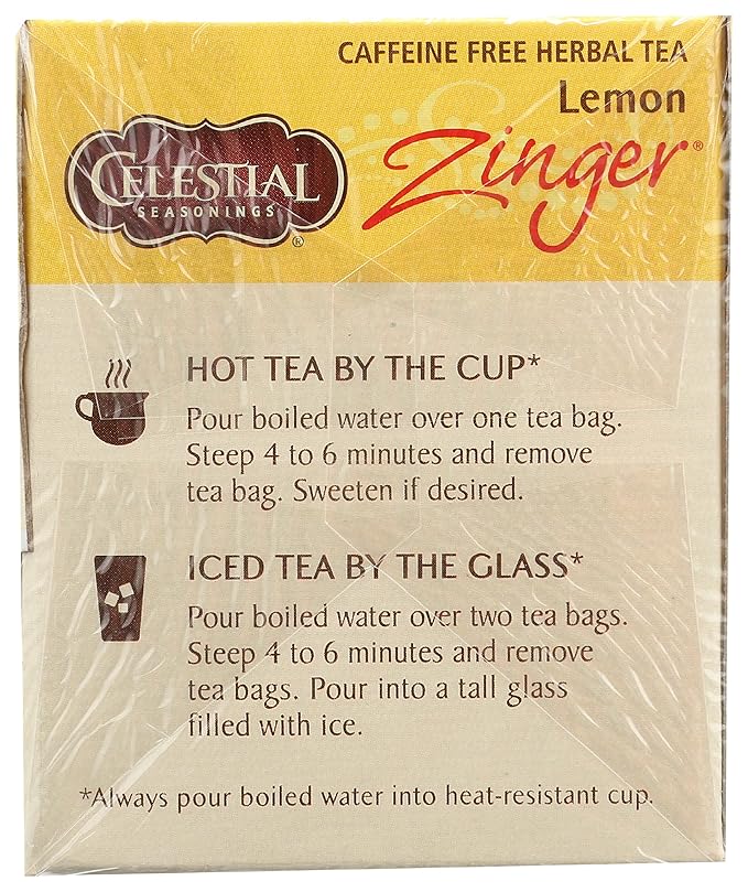 Celestial Seasonings Lemon Zinger Herbal Tea, Caffeine Free, 20 Tea Bags Box (Pack of 2) - Bloomnest