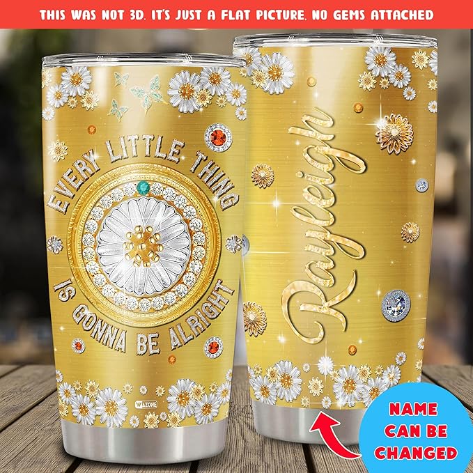 WAZONE Personalized Hippie Tumbler Cup Custom Name Everything Is Gonna Be Alright Jewelry Style Stainless Steel Insulated Travel Mug 20oz 30oz Christmas Birthday Gift For Girl Women - Bloomnest