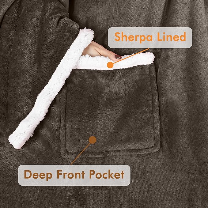 Tirrinia Sherpa Wearable Blanket With Sleeves, Full Body Throw Reading Wrap TV Blankets - Bloomnest