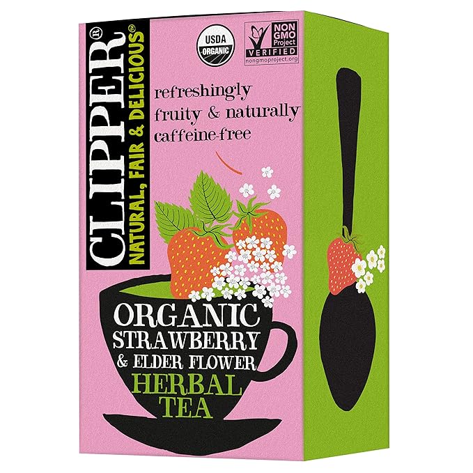 Clipper Tea Strawberry & Elderflower Herbal Tea – Caffeine Free, USDA Organic, Great Hot or Iced – Refreshingly Fruity, Natural, Fair & Delicious – 20 Tea Bags - Bloomnest
