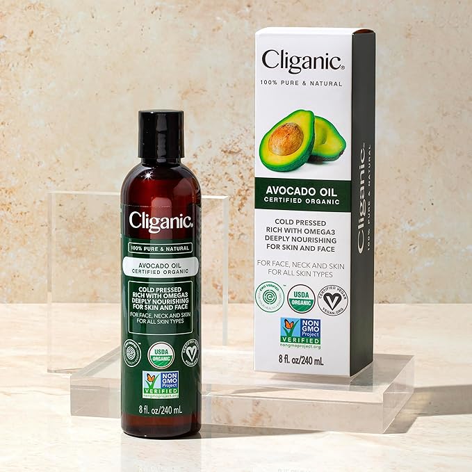 Cliganic Organic Avocado Oil, 100% Pure (8oz) - for Skin & Hair, Nourishing Carrier Oil for Face & Body - Bloomnest