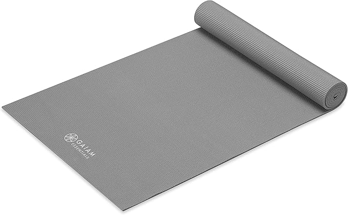 Gaiam Essentials Thick 2/5" (10mm) and Thin 1/4" (6mm) Yoga & Pilates, Fitness & Exercise Mat with Easy-Cinch Carrier Strap