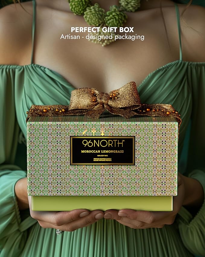 96NORTH Luxury Lemongrass Candle | Large 3-Wick Jar Candle | Up to 40 Hours Burning Time | 100% Natural Soy Wax | Relaxing Aromatherapy Aesthetic Candle | Housewarming Gift for Men and Women - Bloomnest
