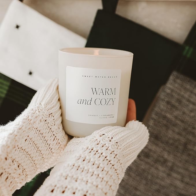 Sweet Water Decor Warm and Cozy Soy Candle - Orange, Cinnamon, Clove, and Pine Scented Candle for Home - 15oz Tan Matte Jar, 70+ Hour Burn Time, Made in The USA - Bloomnest