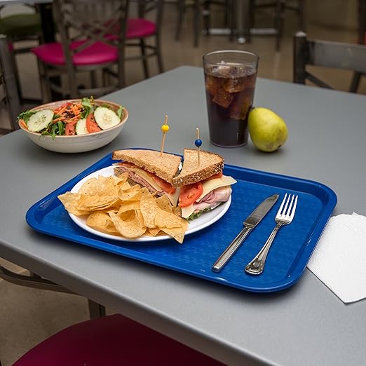 Carlisle FoodService Products Cafe Fast Food Cafeteria Tray with Patterned Surface for Cafeterias, Fast Food, And Dining Room, Plastic, 16.31 X 12.06 X 0.7 Inches, Blue, (Pack of 24) - Bloomnest