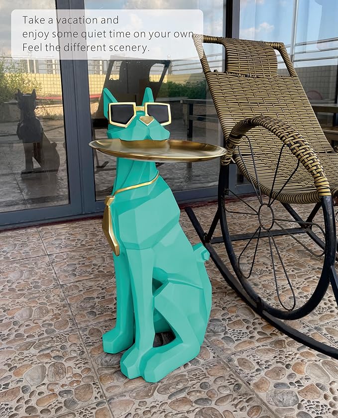 Beautiful and Elegant Decorative Pieces for Home, Dog Side Table with Tray and Storage，Dog 3D Sculpture Coffee Table Unique Home Decor (Green) - Bloomnest