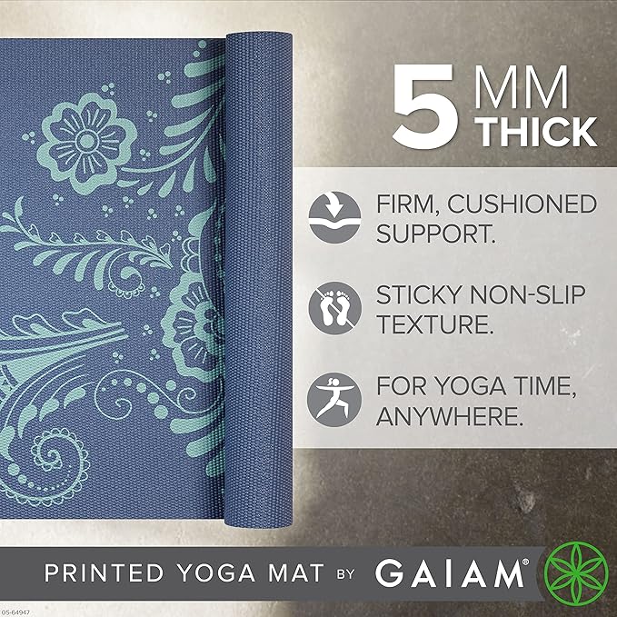 Gaiam Yoga Mat - Premium 5mm Print Thick Non Slip Exercise & Fitness Mat for All Types of Yoga, Pilates & Floor Workouts (68" x 24" x 5mm) - Bloomnest