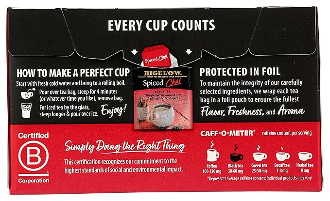 Bigelow, Spiced Chai Tea (Caffeinated), 20 Count - Bloomnest