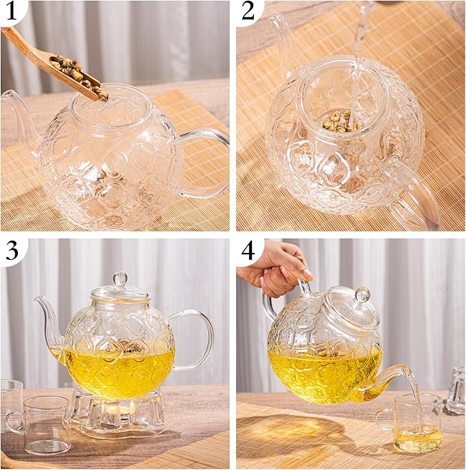 Glass Teapot with Removable Infuser-1500ml Clear GlassTea Pot for Stovetop, Borosilicate Microwave Safe Glass Tea Kettle and Tea Maker for Blooming & loose Tea - Bloomnest