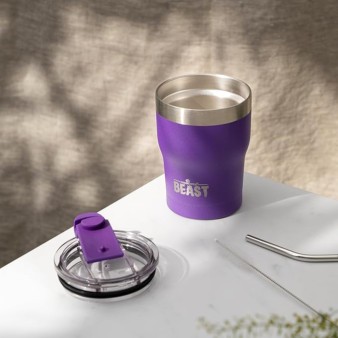 Beast 10 oz Tumbler Stainless Steel Vacuum Insulated Coffee Ice Cup Double Wall Travel Flask (Purple) - Bloomnest