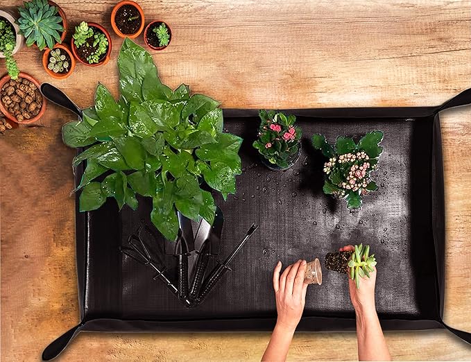 BIUWING 2 PCS Large Repotting Mat for Plant Transplanting and Mess Control, 43" X 29" Thickened Foldable Waterproof Plant Potting Tray, Portable Potting Mat Gardening Tray for House Plants Succulents - Bloomnest