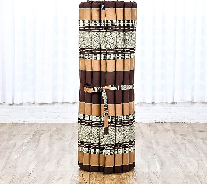 Leewadee - Kapok Roll Mat – Handcrafted Folding Sleep & Relaxation Mattress from Thailand, Ideal as Guest Bed, Camping Mat, Yoga Mat or Traditional Futon, 75 x 39 inches, Brown - Bloomnest