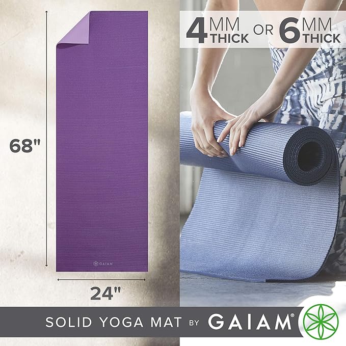 Gaiam Solid Color Yoga Mat, Non Slip Exercise & Fitness Mat for All Types of Yoga, Pilates & Floor Exercises - Bloomnest