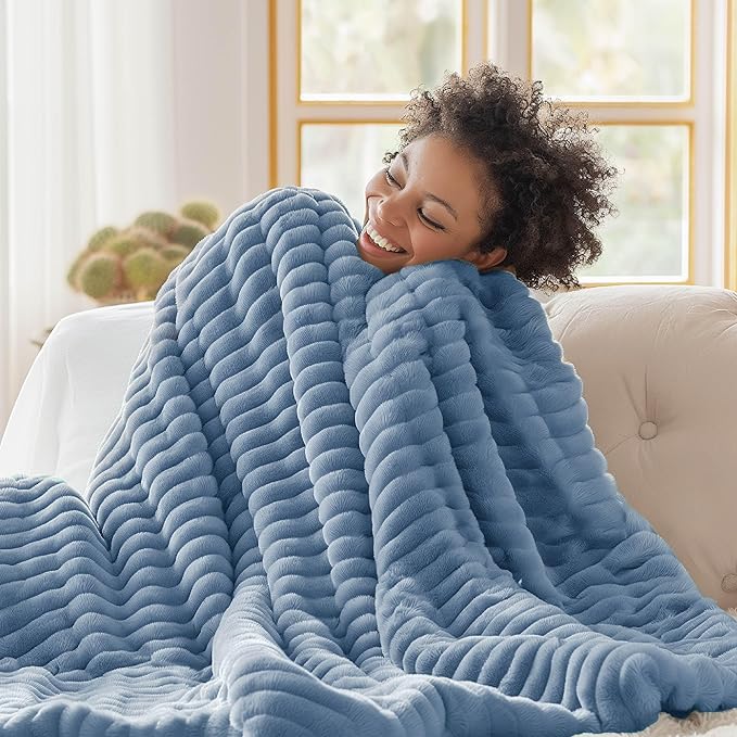 Bedsure GentleSoft Fall Throw Blanket for Couch - Cozy Soft Blankets for Women, Cute Small Throws for Girls, Ashley Blue, 50x60 Inches - Bloomnest