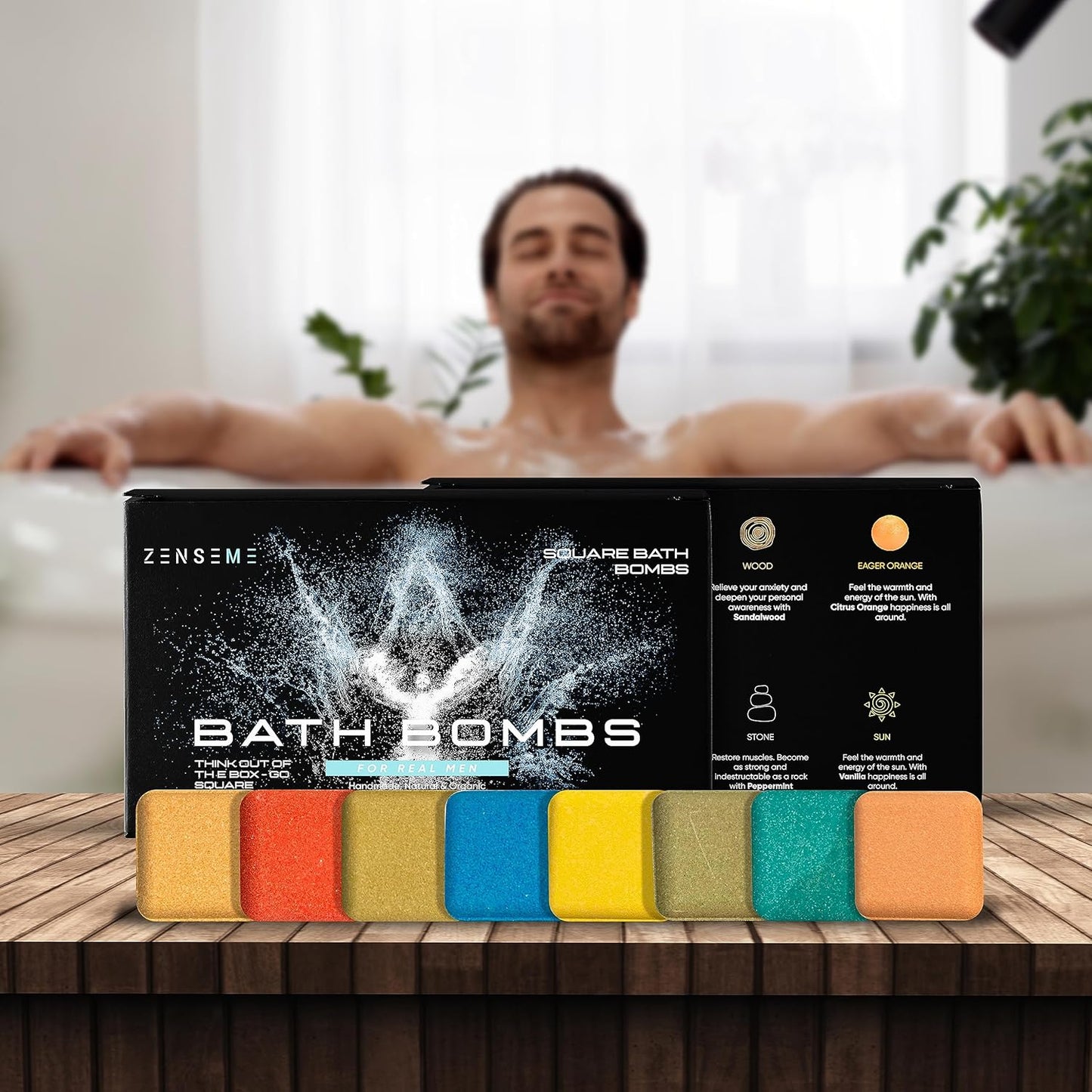 Bath Bombs for Men - Gift Set of 18 Square Shaped Handmade Natural Bath Bombs of 2.5 oz w/Essential Oils, Unique Manly Scents, for Boyfriend, Husband, Father - 18 Pack Square