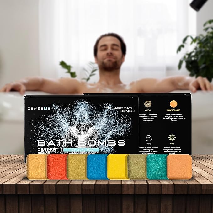 Bath Bombs for Men - Gift Set of 18 Square Shaped Handmade Natural Bath Bombs of 2.5 oz w/Essential Oils, Unique Manly Scents, for Boyfriend, Husband, Father - 18 Pack Square - Bloomnest