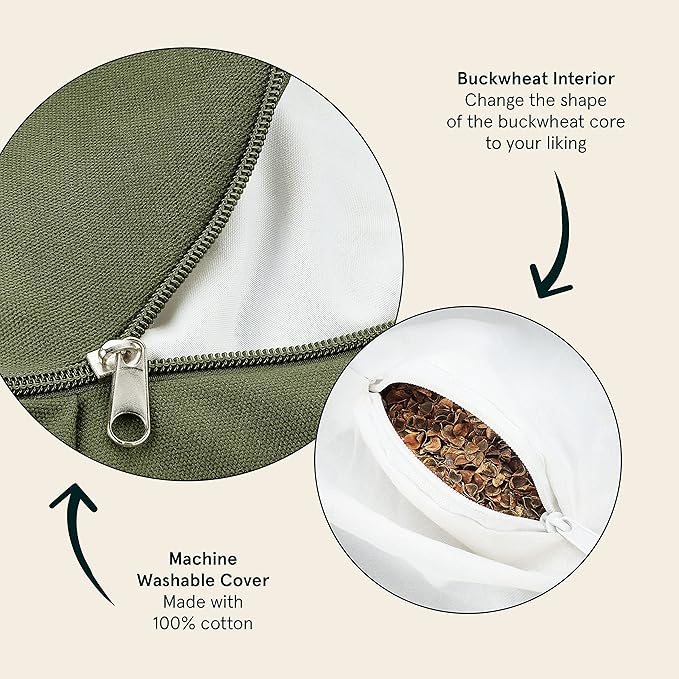 Retrospec Sedona Zafu Meditation Cushion with Buckwheat Hull Fill - Adjustable Yoga & Pilates Equipment Support - 17in Crescent Cotton Cover