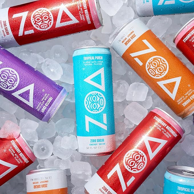 ZOA Zero Sugar Energy Drinks, White Peach - Sugar Free with Electrolytes, Healthy Vitamin C, Amino Acids, Essential B-Vitamins, and Caffeine from Green Tea - 12 Fl Oz (12-Pack) - Bloomnest