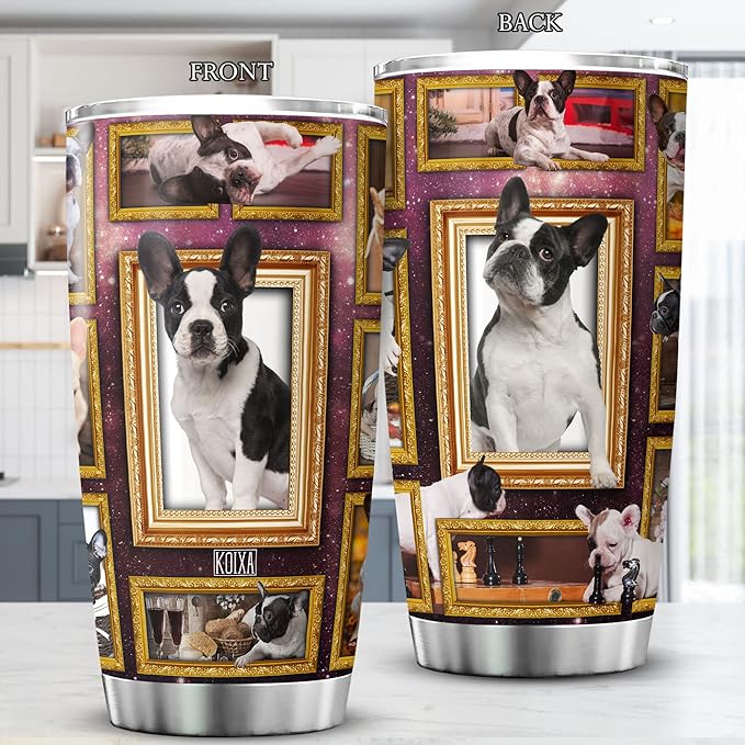 French Bulldog Coffee Tumbler With Lid 20oz Cute Bull Dog Gifts Women Stainless Steel Travel Cup Birthday Present Bulldogs Pet Animal Print Insulated Mug With Dogs On It - Bloomnest