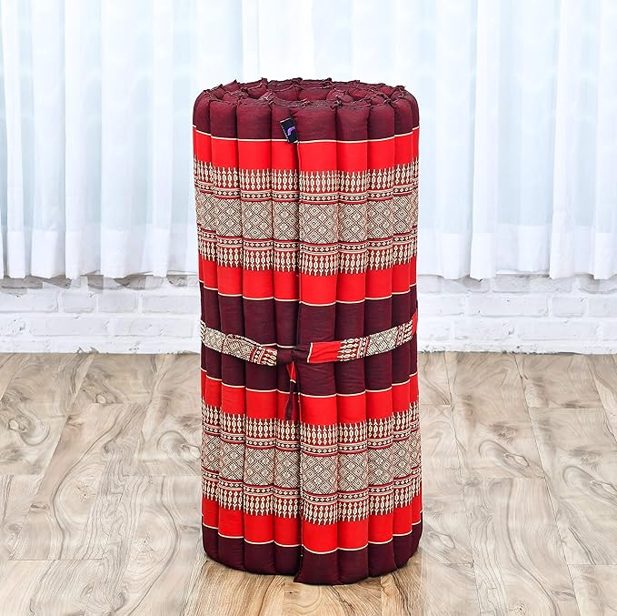 Leewadee - Foldable Floor Mattress - Japanese Roll Up Futon -Trifold Tatami Mat- Guest Floor Bed - Camping Mattress - Thai Massage Mat, Kapok Filled, 75 x 28 inches, Red - Bloomnest