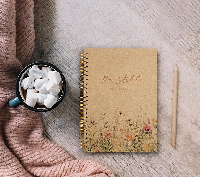 PSALM 46 Be Still and Know That I am God Christian Notebook Journal - Christian Gifts for Women, Bible Journal Notebooks for Note Taking, Bible Journaling Notebook, Spiral Notebook 5.5x8.3 Kraft Paper - Bloomnest