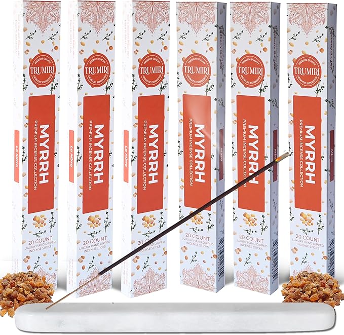 Myrrh Incense Sticks - Incienso de Mirra - Total 120 Insence-Sticks - 6 Packs of 20 Insense - Inciensos - Inscents - Natural Non Toxic Ingredients - Incents - Incence - Inscense TRUMIRI
