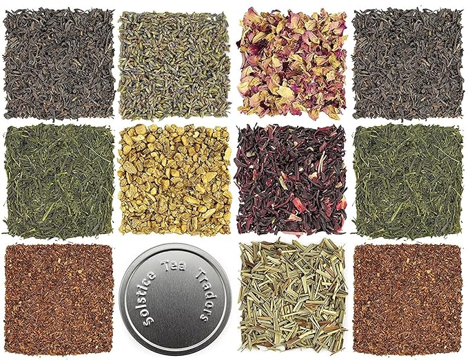 Loose Leaf Tea Sampler Create Your Own Tea Blend Starter Kit w/Sencha, Rooibos, China Black, & Ginger, Lavender, Rose, Lemongrass, Hibiscus Spices - Bloomnest