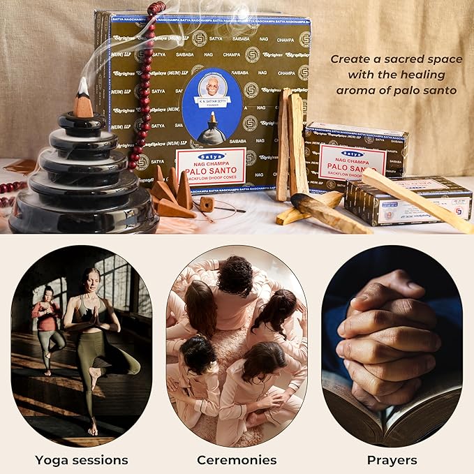 Palo Santo Backflow Incense Cones for Waterfall Aromatic Smoke Fountain Haze Falls and Mat Bundle - Pack of 12