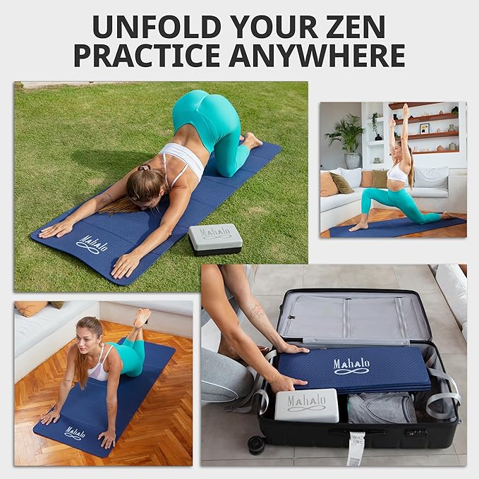 Foldable Yoga Mat + Carry Bag, 6mm 7-fold Workout Mat, Easy to Store, Anti-Slip Folding Exercise Mat for Yoga, Pilates, Home Workouts, and Floor Exercises - Bloomnest