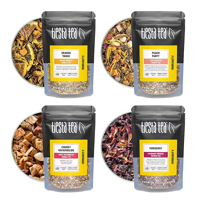 Tiesta Tea - Fruity Tea Sampler Dry Flight Set, Loose Leaf, No Caffeine, Makes Hot and Iced, Assorted Fruit Brews with Mango, Peach, Orange Drinks & More, 8 Resealable Sample Pouches - Bloomnest