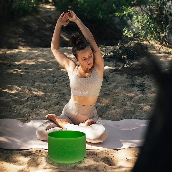 TOPFUND Green F Note Crystal Singing Bowl Heart Chakra 8 inch with Heavy Duty Carrying Case and Suede Mallet