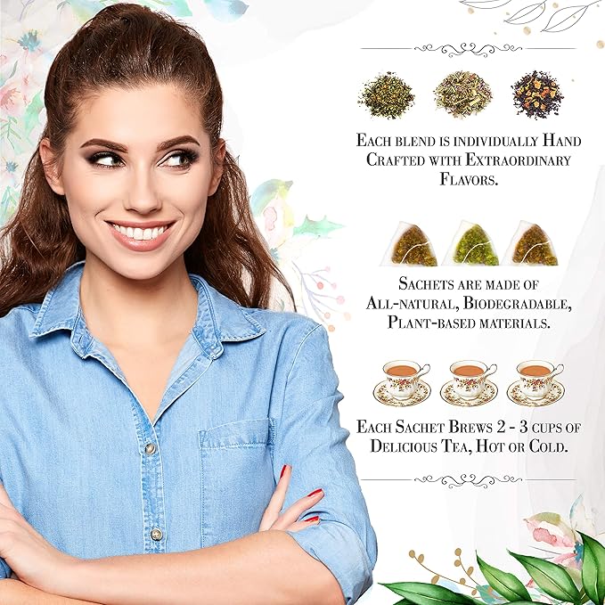 Lemon Lavender Green Tea by La Tea Dah, Antioxidant Rich Tea Made with Lightly Caffeinated Green Tea Leaves, Lemongrass, & Lavender Flowers, Floral Tea Gift Collection (12 Sachets) - Bloomnest