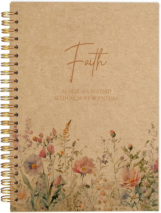 Faith Can Move Mountains Christian Notebook Journal - Inspirational Christian Gifts for Women, Bible Journal Notebooks for Note Taking, Bible Journaling Notebook, Spiral Notebook 5.5x8.3 Kraft Paper - Bloomnest