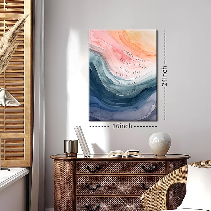 Mental Health Wall Art, Therapy Office Pictures Wall Decor, Inhale Exhale Meditation Art Paintings, Inspirational Canvas Prints, Therapist Artwork for Meditation Room Calming Corner, Framed 16x24 Inch - Bloomnest