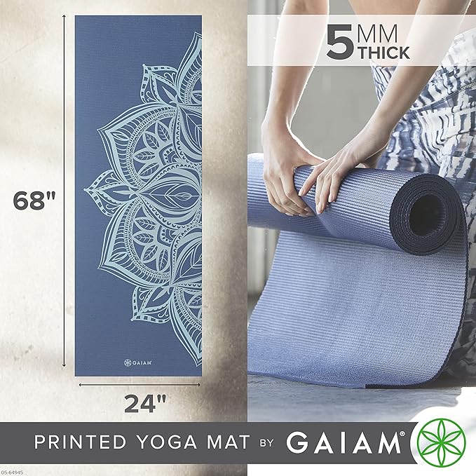 Gaiam Yoga Mat - Premium 5mm Print Thick Non Slip Exercise & Fitness Mat for All Types of Yoga, Pilates & Floor Workouts (68" x 24" x 5mm) - Bloomnest