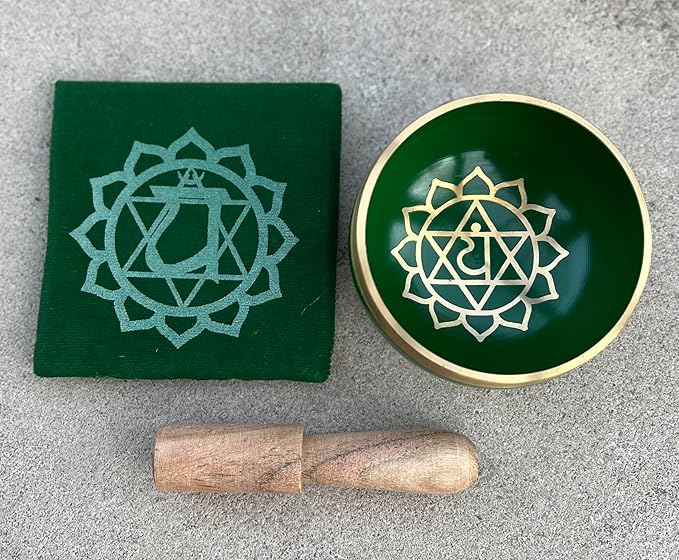 DharmaObjects Tibetan Heart Chakra Premium Palm Size Singing Bowl Gift Box Set - Bloomnest