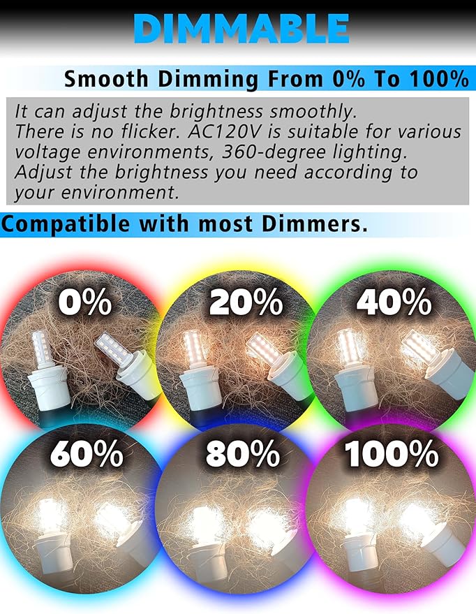E12 Dimmable LED Light Bulb Equivalent 25w-40W, AC120V 4W 450lm E12 LED Candelabra Bulbs with T6 C7 Small Base, Daylight White 6000K for Ceiling Fan Chandelier Pendant Salt Lamp 8 Pack - Bloomnest