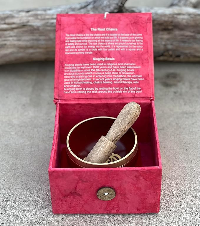 DharmaObjects Tibetan Root Chakra Premium Palm Size Singing Bowl Gift Box Set - Bloomnest