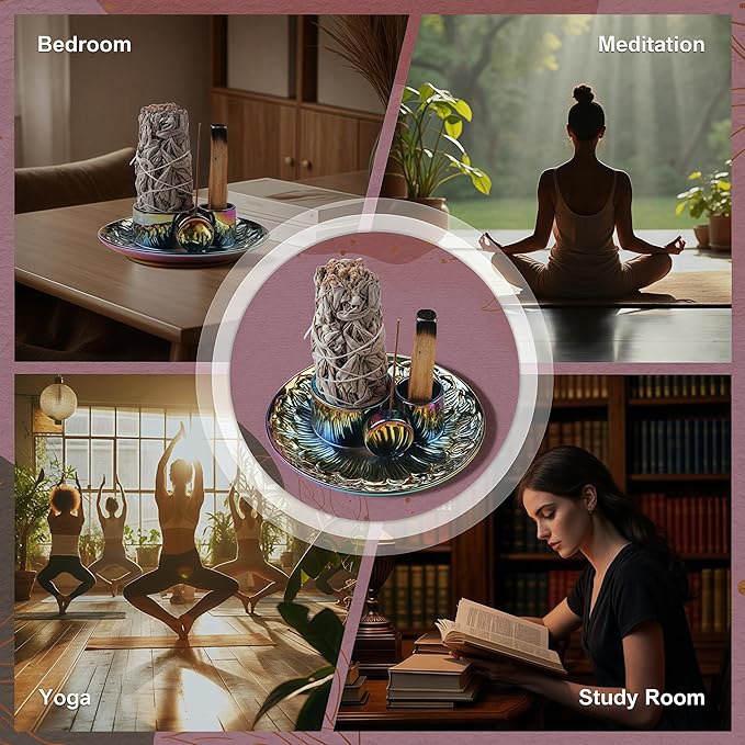 4 in 1 Incense Holder, Ceramic Incense Stick and Palo Santo Holder,Sage Holder for Burning- 5.5" Ceramic Ash Catcher Tray for Meditation and Yoga Room (Colourful) - Bloomnest