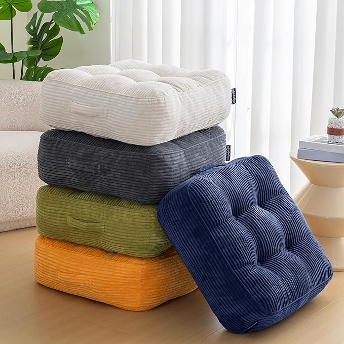 8" Washable Floor Pillow Cushion for Adults, Meditation Cushion Pillow, Large Square Floor Sitting, Removable Tufted Corduroy Cover, for Tatami Living Room or Yoga, 22x22 Inch, 2Pack, Machine Washable - Bloomnest