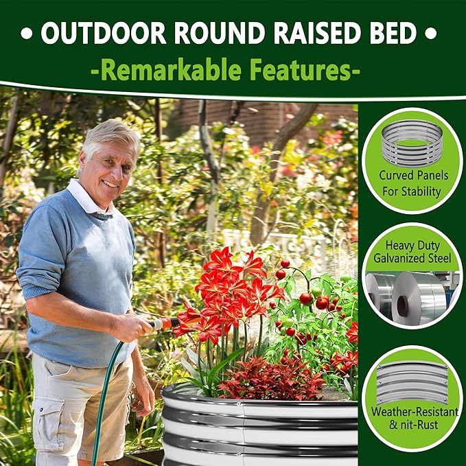 3PCS 4x4x1FT Galvanized Raised Garden Bed Kit,Vegetable Boxes-Round Metal Flower Box,Large Planter Raised Beds Outdoor Garden for Planting,Fruit,Herb-Sliver - Bloomnest
